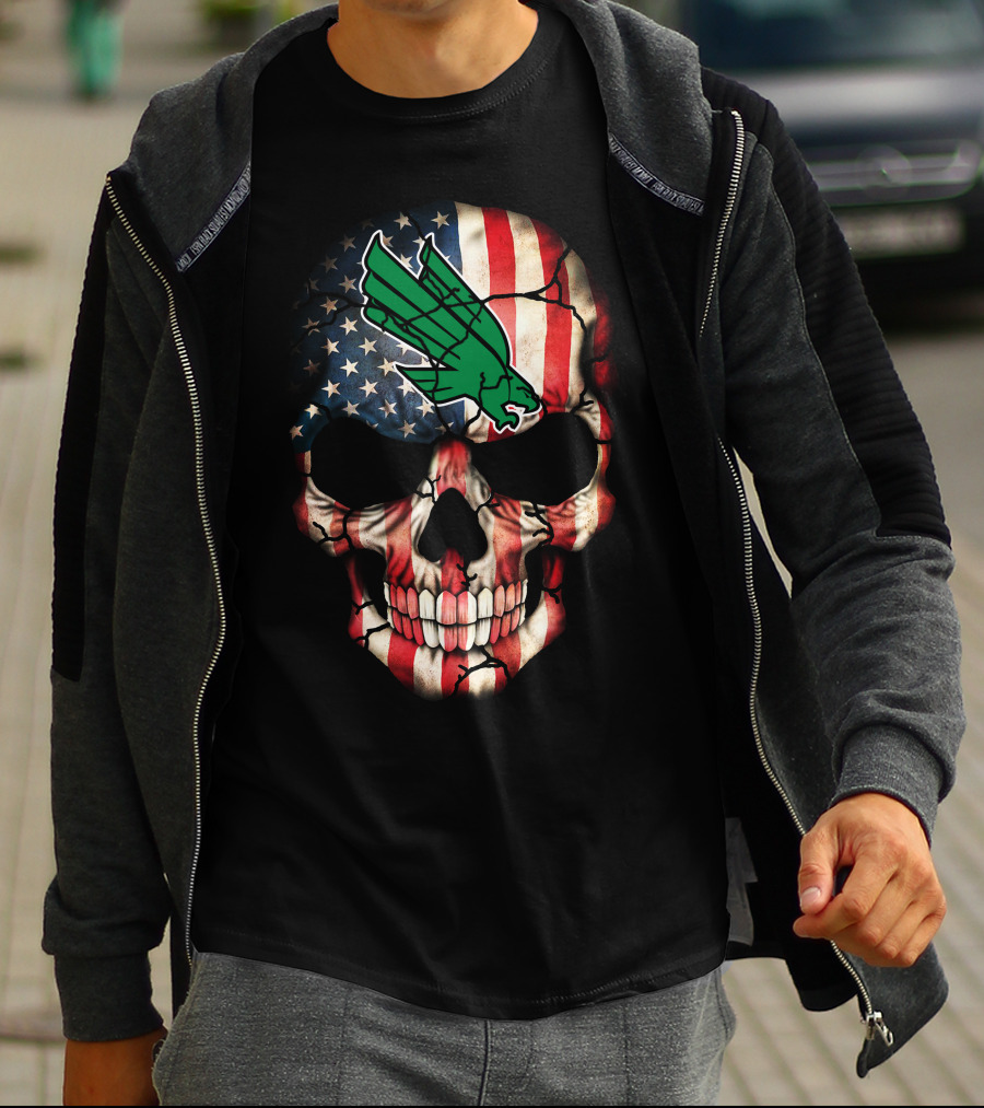 North Texas Mean Green American Flag Skull T-Shirt