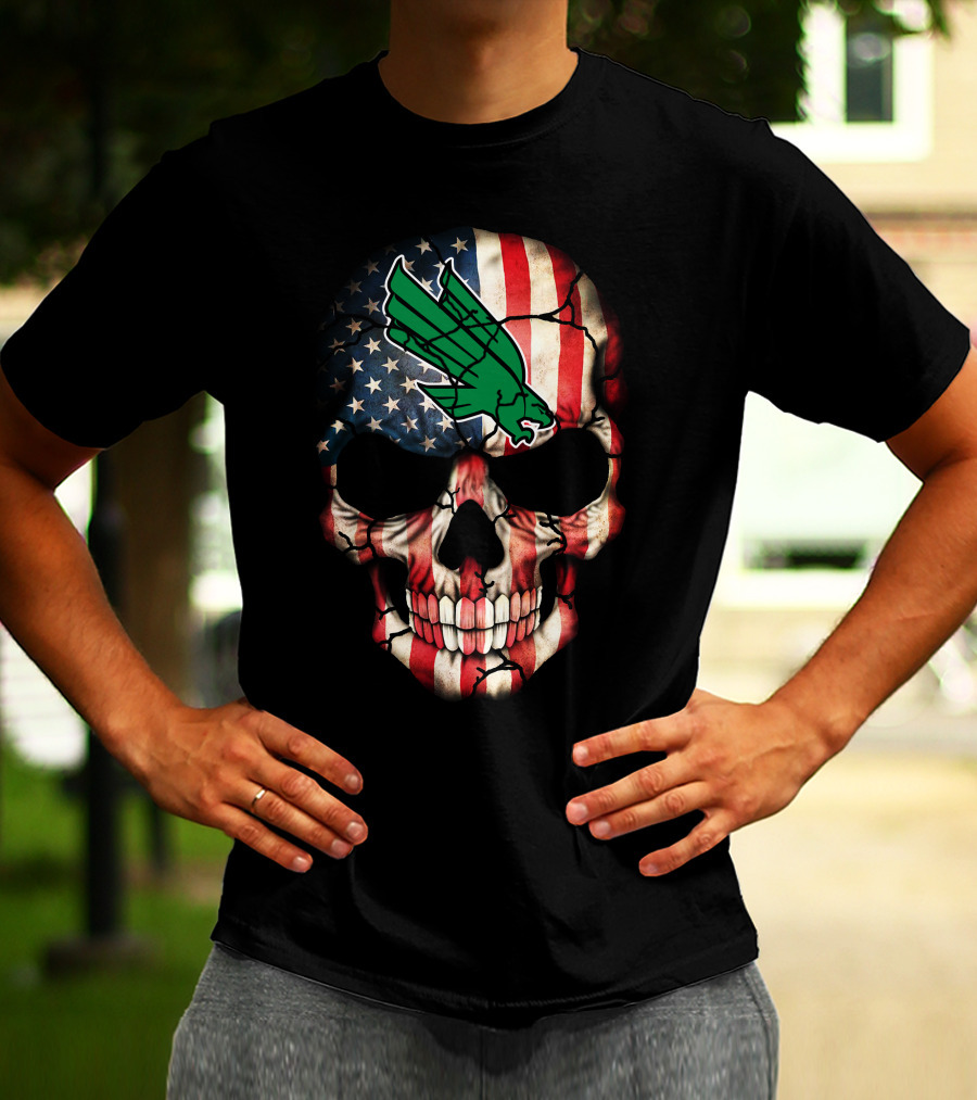 North Texas Mean Green American Flag Skull T-Shirt