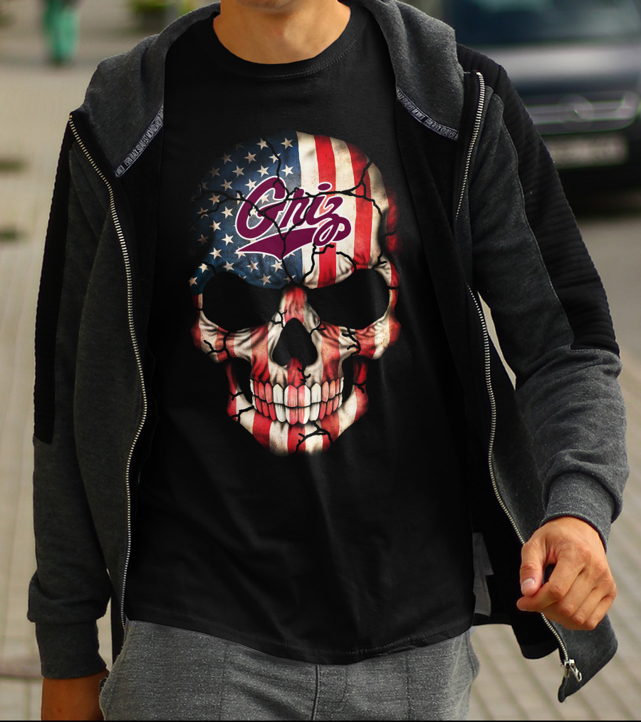 Griz American Flag Skull '63 Montana Grizzlies T-Shirt