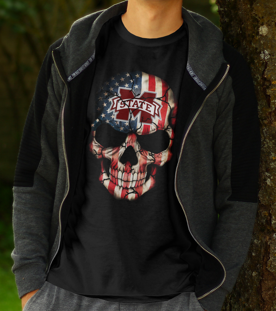 Mississippi State Bulldogs American Flag Skull T-Shirt