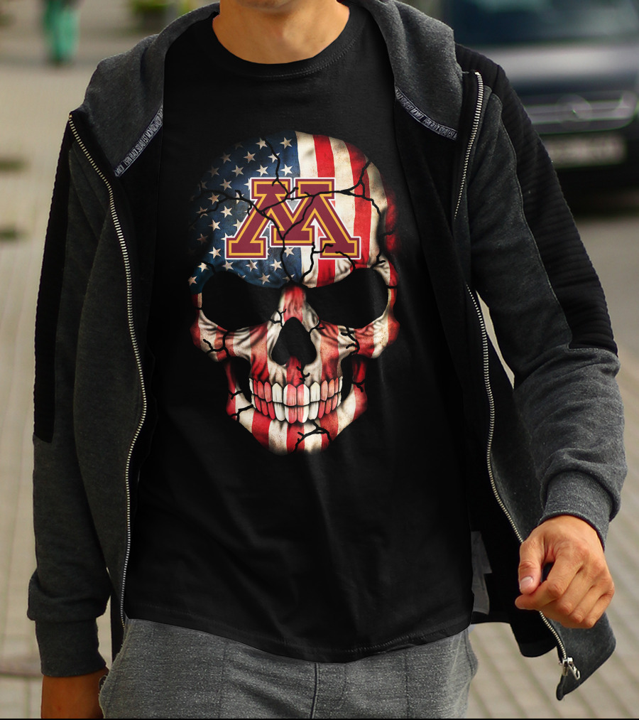 Minnesota Golden Gophers American Flag Skull T-Shirt