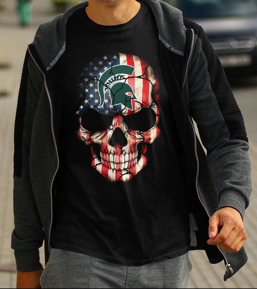 Michigan State Spartans American Flag Skull T-Shirt