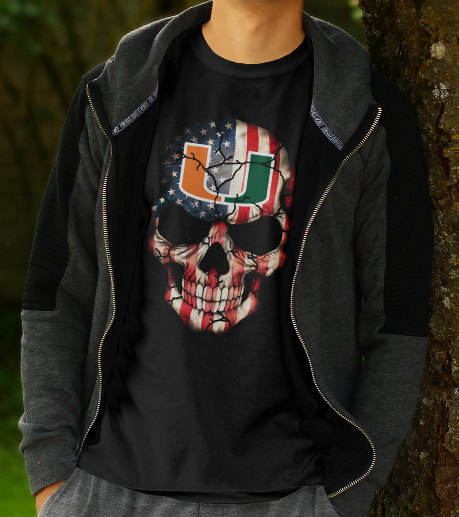 American Flag Skull Miami Hurricanes U T-Shirt
