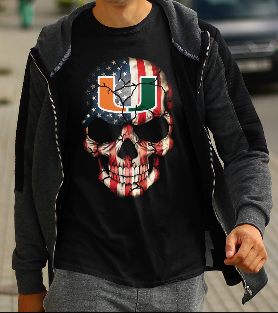 American Flag Skull Miami Hurricanes U T-Shirt