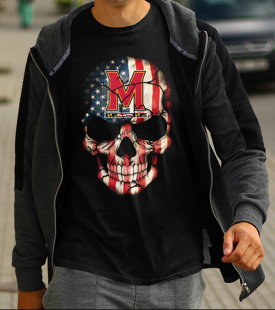 Maryland Terrapins Skull American Flag T-Shirt