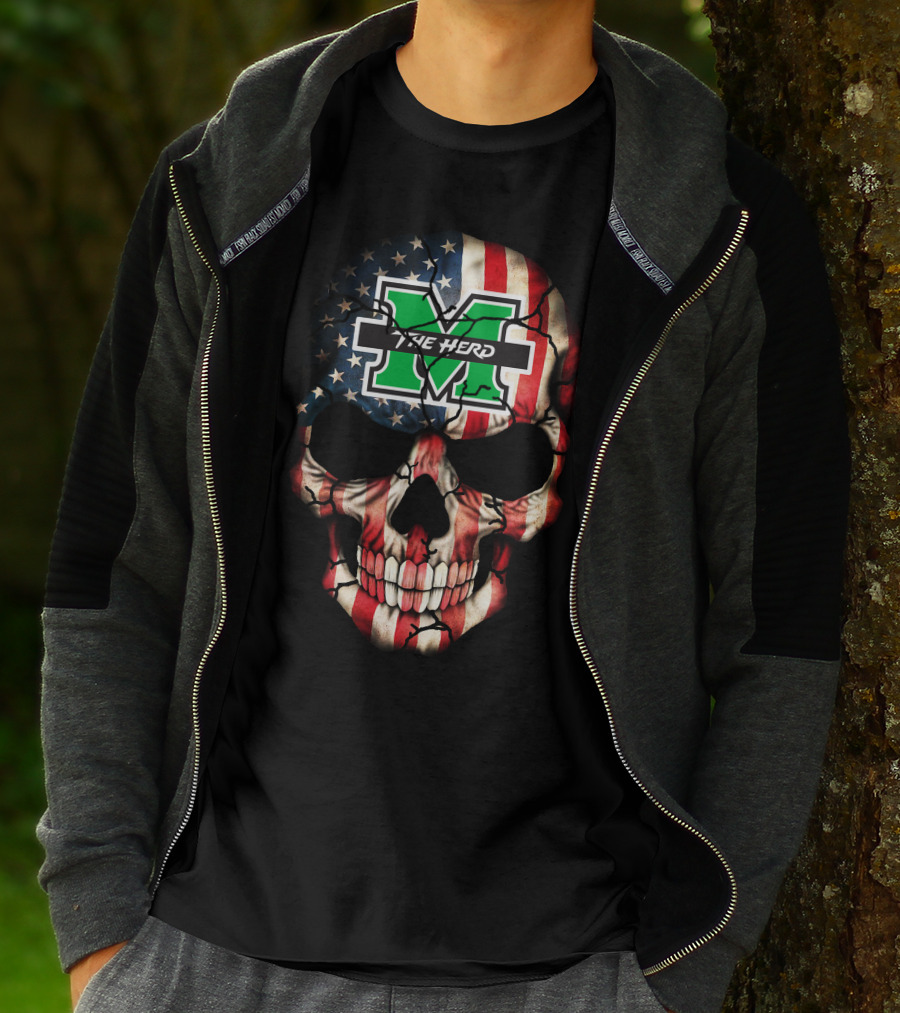 Marshall Thundering Herd American Flag Skull T-Shirt