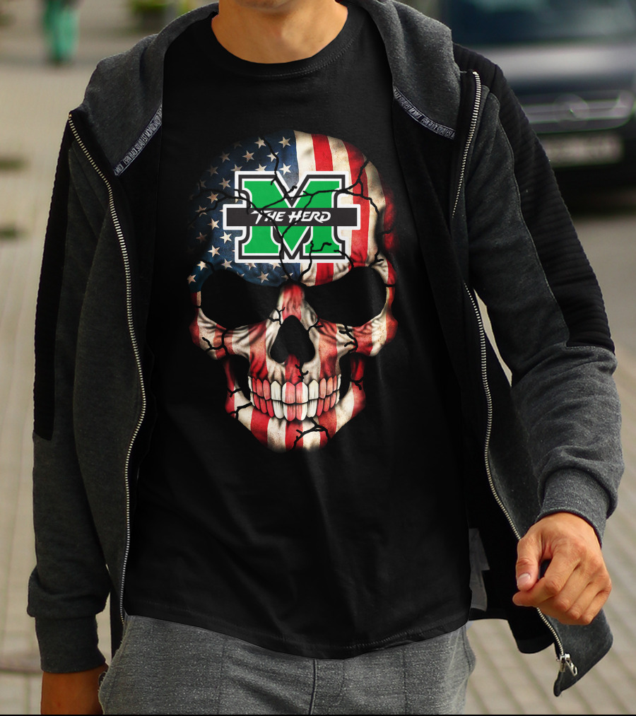Marshall Thundering Herd American Flag Skull T-Shirt
