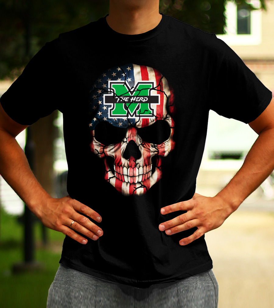 Marshall Thundering Herd American Flag Skull T-Shirt