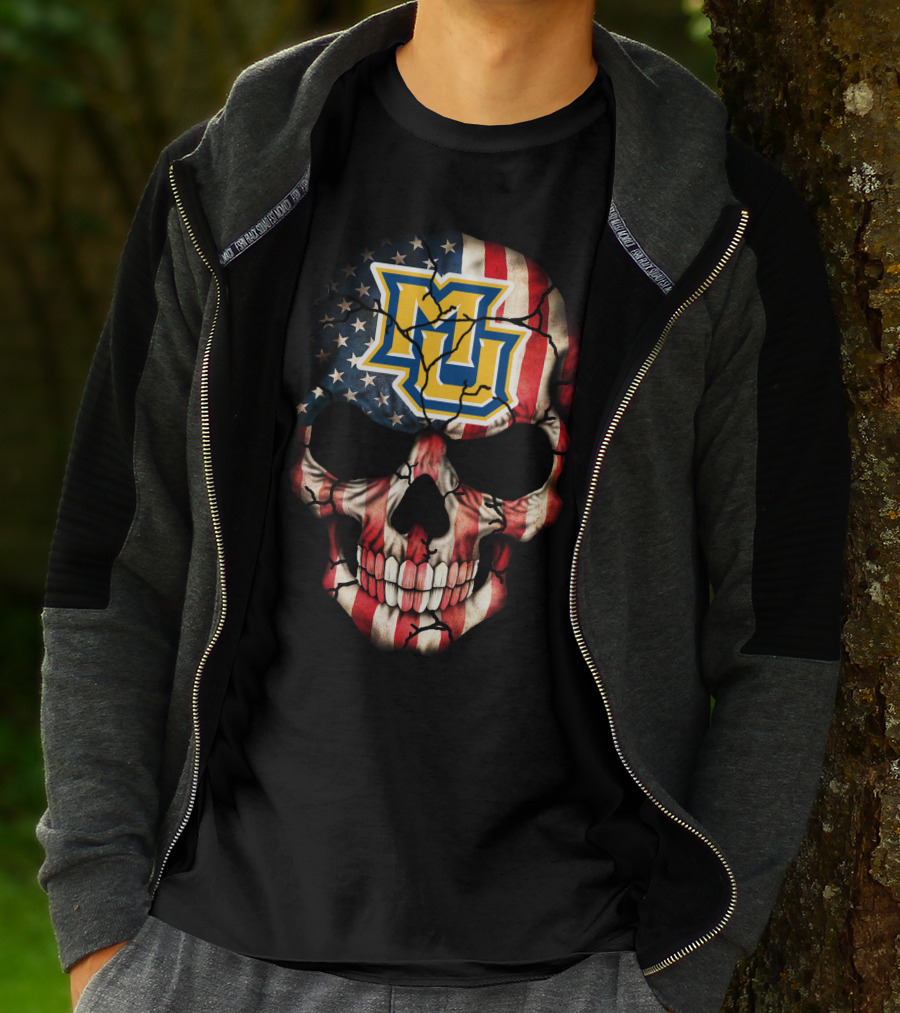 Marquette Golden Eagles American Flag Skull T-Shirt