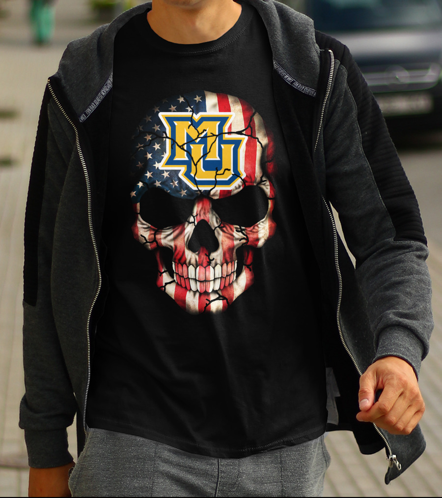 Marquette Golden Eagles American Flag Skull T-Shirt