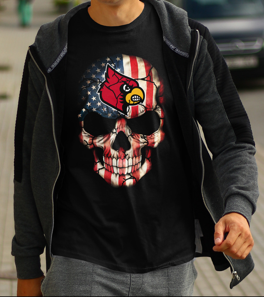 Louisville Cardinals American Flag Skull 75 T-Shirt