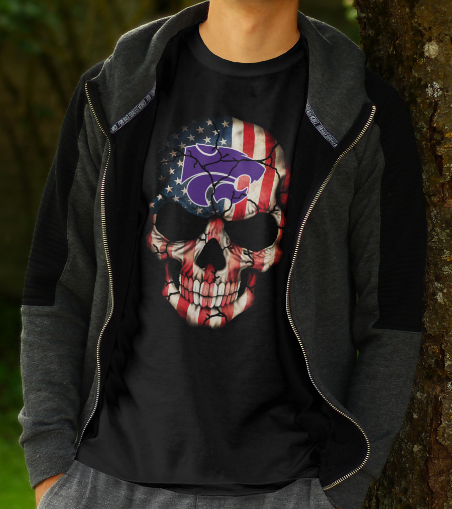 Kansas State Wildcats American Flag Skull T-Shirt