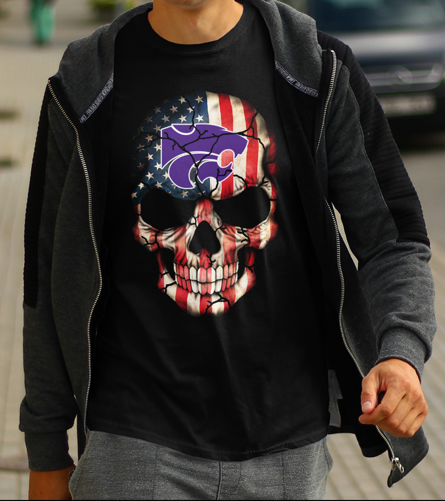 Kansas State Wildcats American Flag Skull T-Shirt