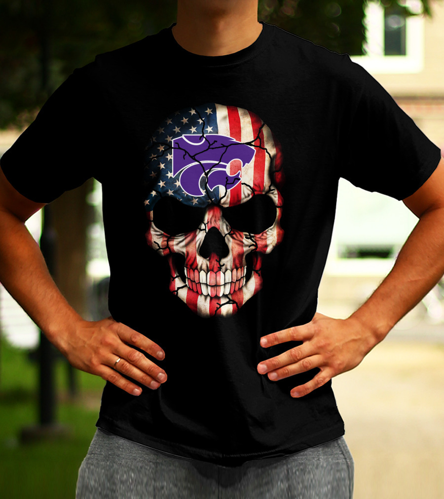 Kansas State Wildcats American Flag Skull T-Shirt