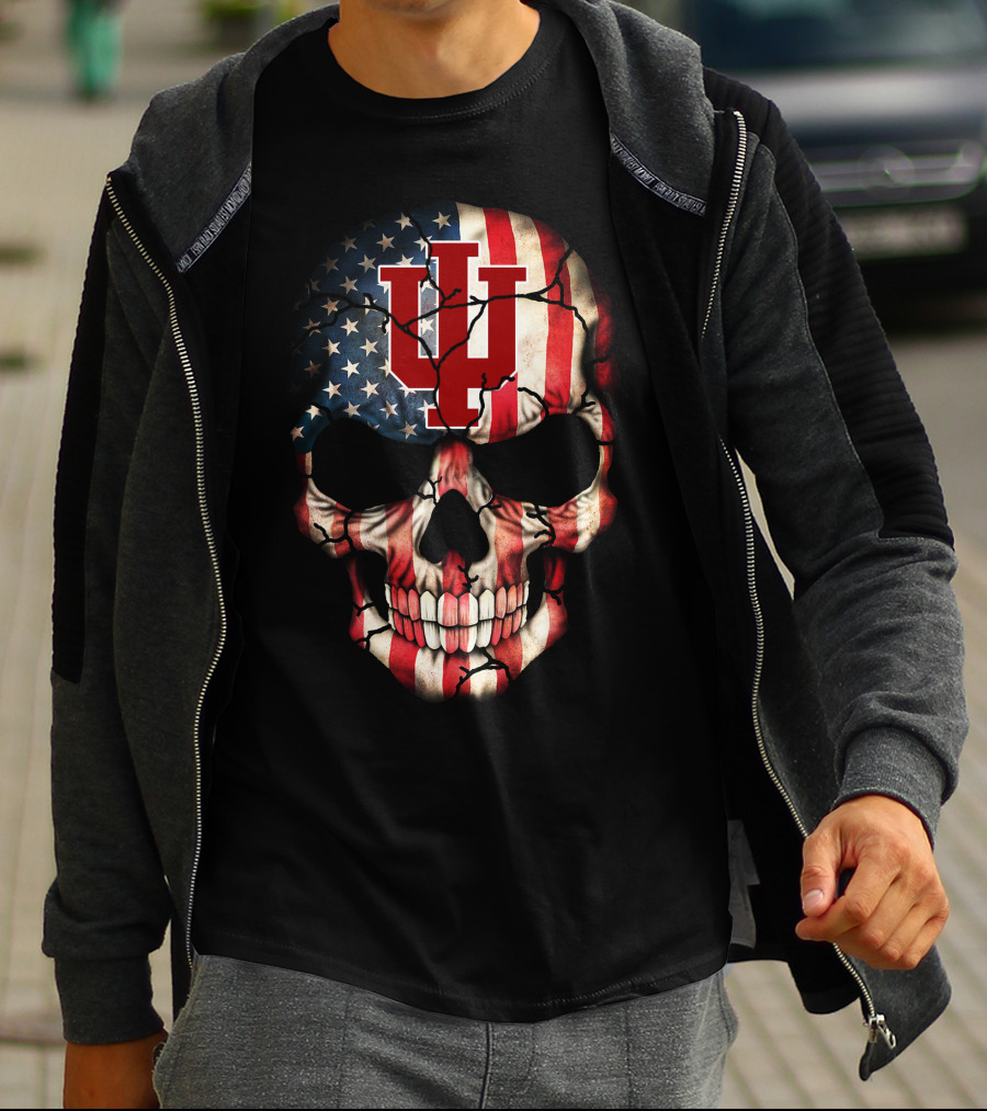 Indiana Hoosiers Skull With American Flag T-Shirt