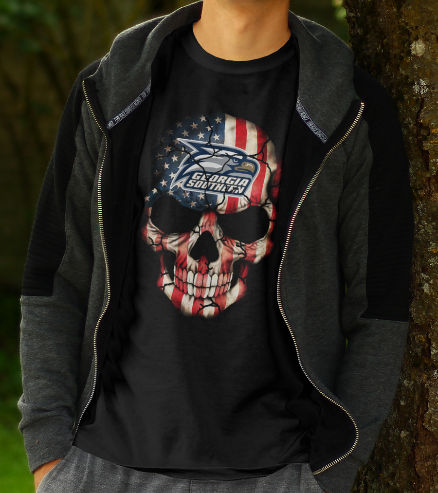 Georgia Southern Eagles American Flag Skull T-Shirt