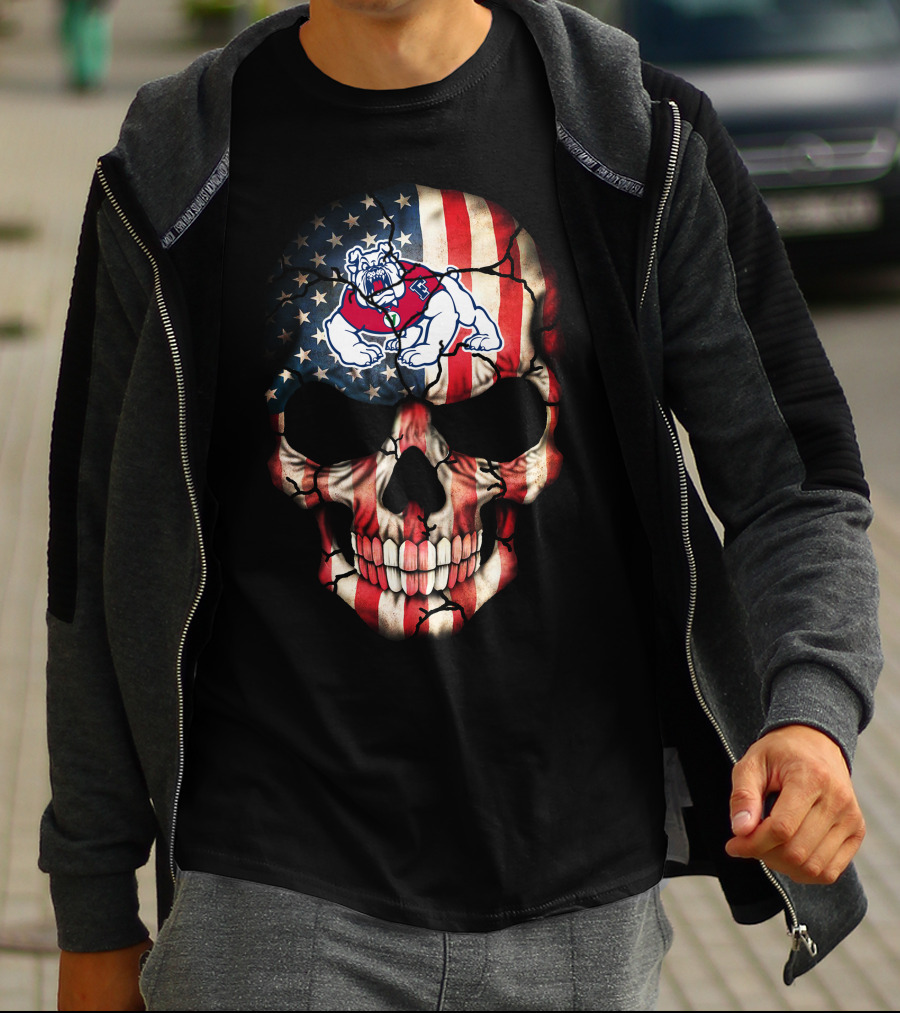 American Flag Skull With '93 Fresno State Bulldogs T-Shirt
