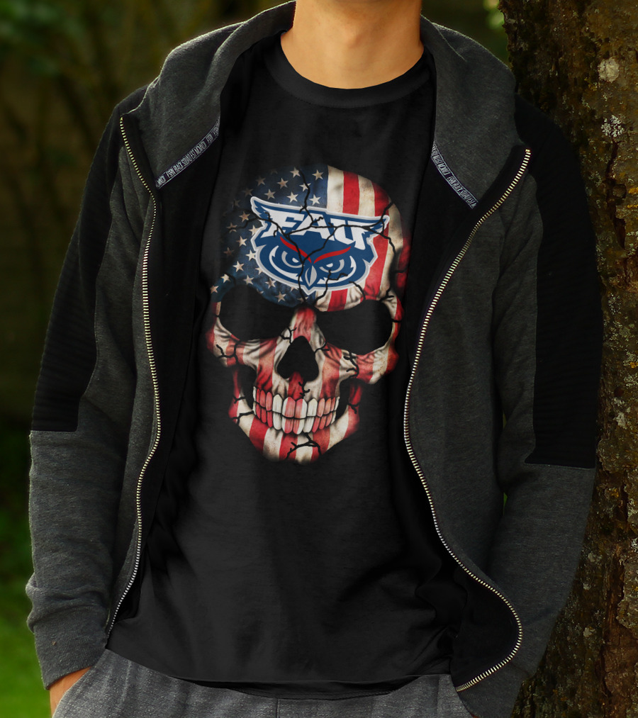 Fau Owls American Flag Skull T-Shirt