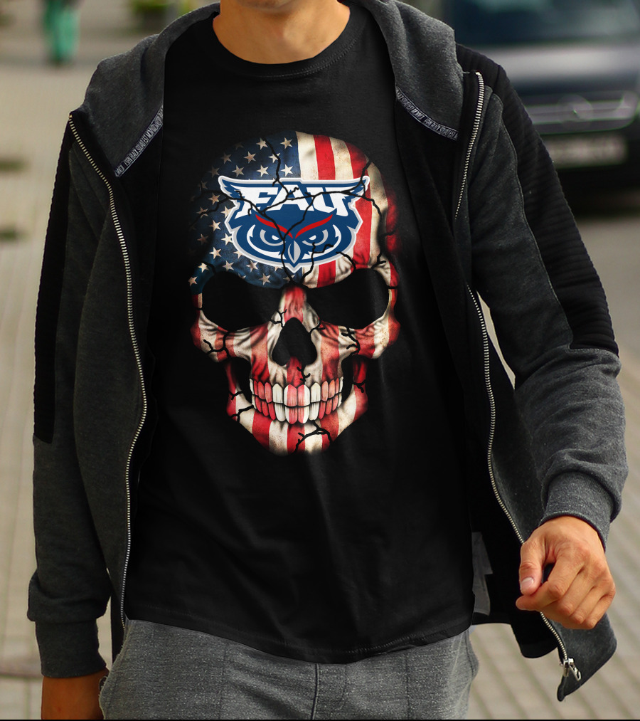 Fau Owls American Flag Skull T-Shirt