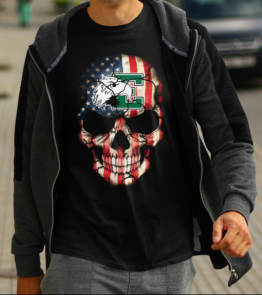 Eastern Michigan Eagles Skull American Flag T-Shirt