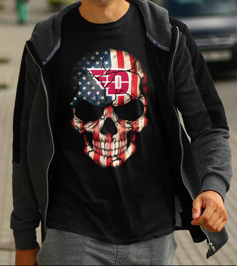 Dayton Flyers American Flag Skull T-Shirt