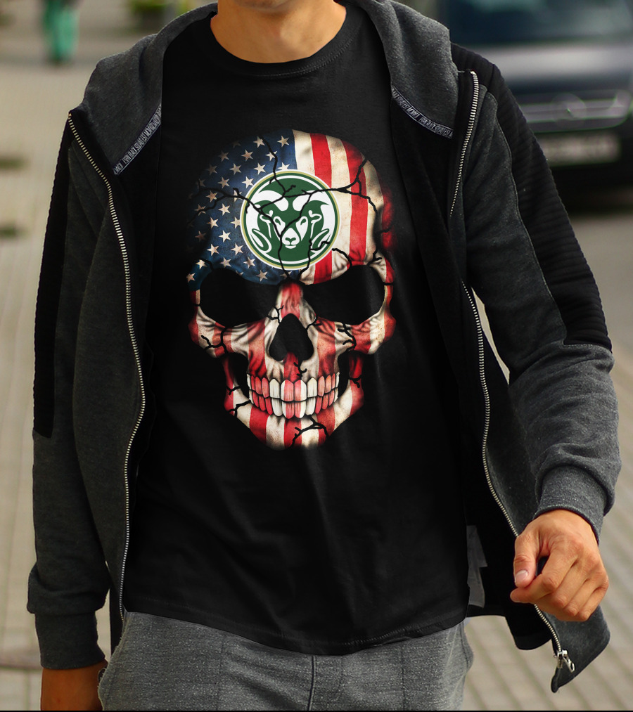 Colorado State Rams American Flag Skull T-Shirt