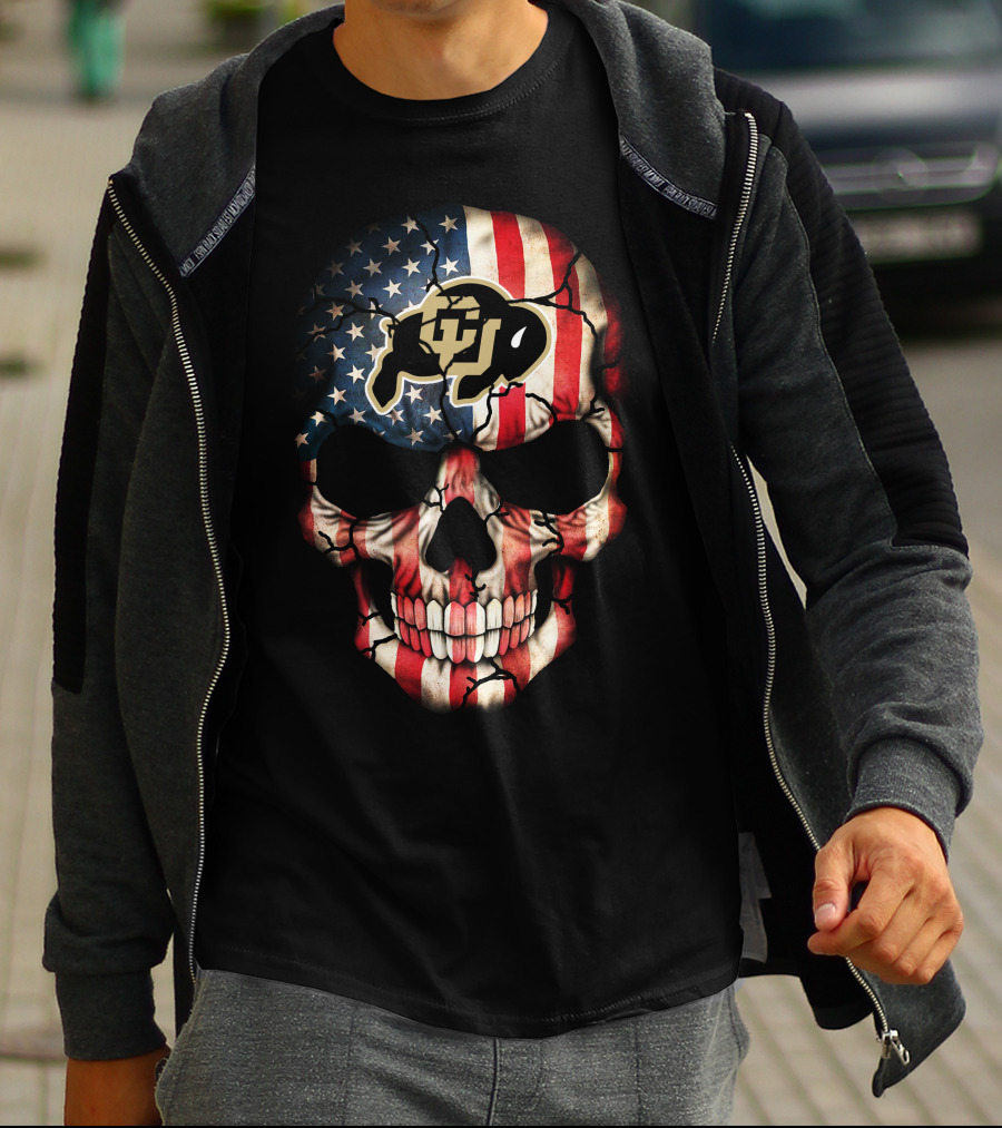 Colorado Buffaloes American Flag Skull T-Shirt