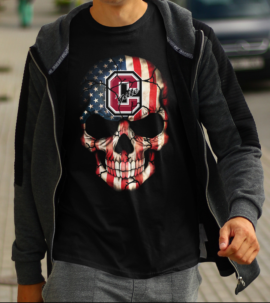 Colgate Raiders Skull American Flag T-Shirt