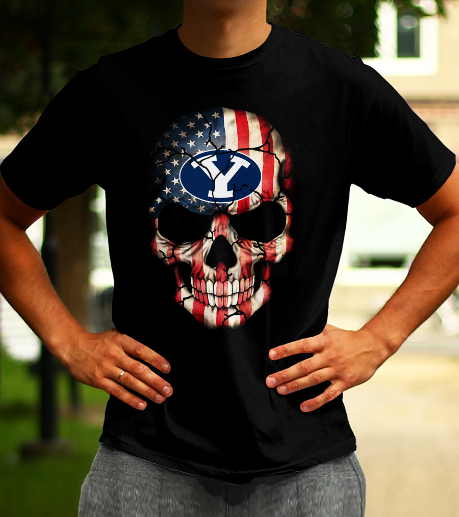 Byu Cougars Skull American Flag T-Shirt