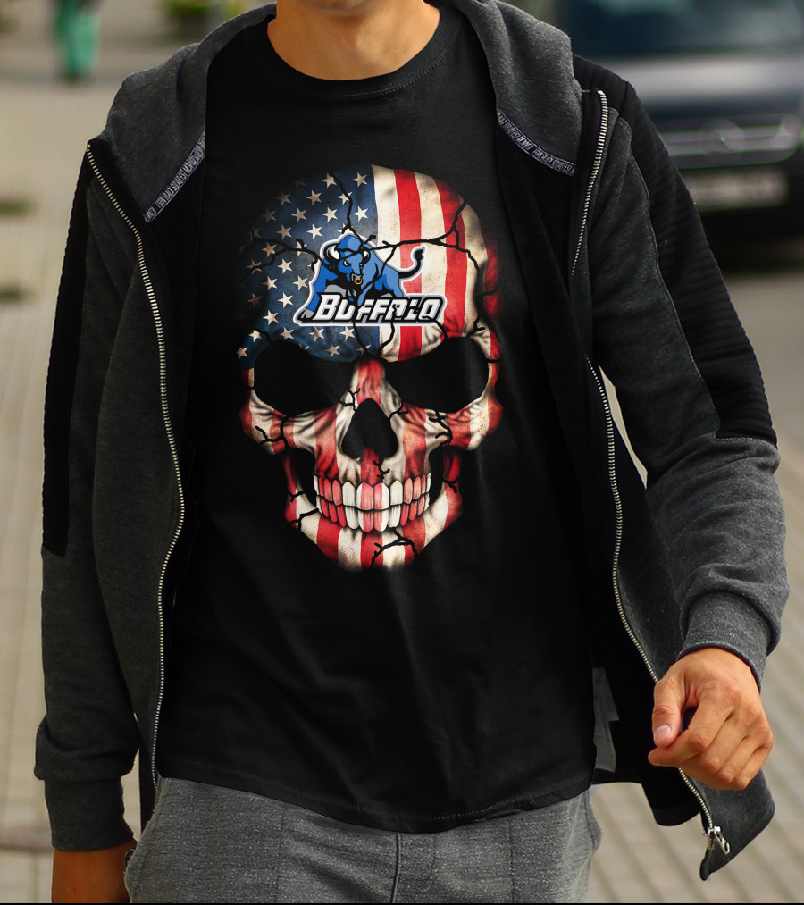 Buffalo Bulls Skull With American Flag T-Shirt