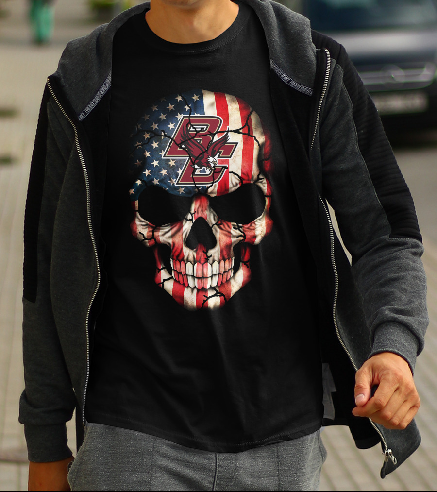 Boston College Eagles Bc American Flag Skull T-Shirt