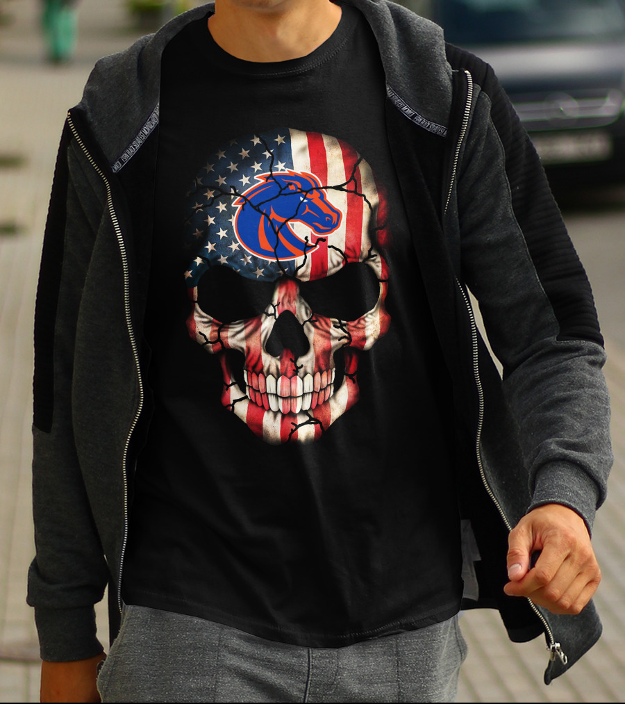 Boise State Broncos American Flag Skull T-Shirt
