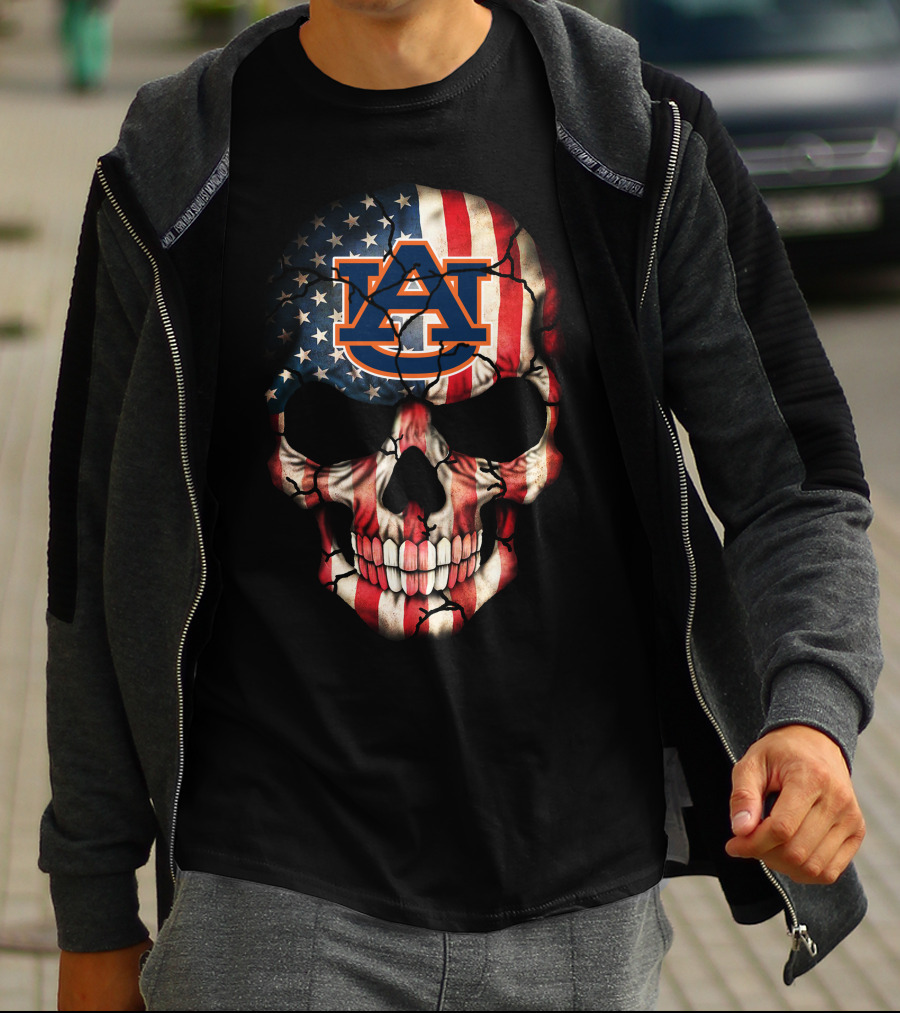 Auburn Tigers Skull American Flag T-Shirt