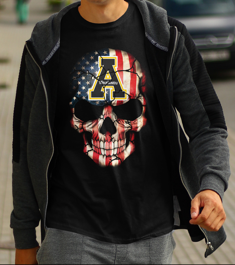 Appalachian State Mountaineers Skull With American Flag Theme T-Shirt