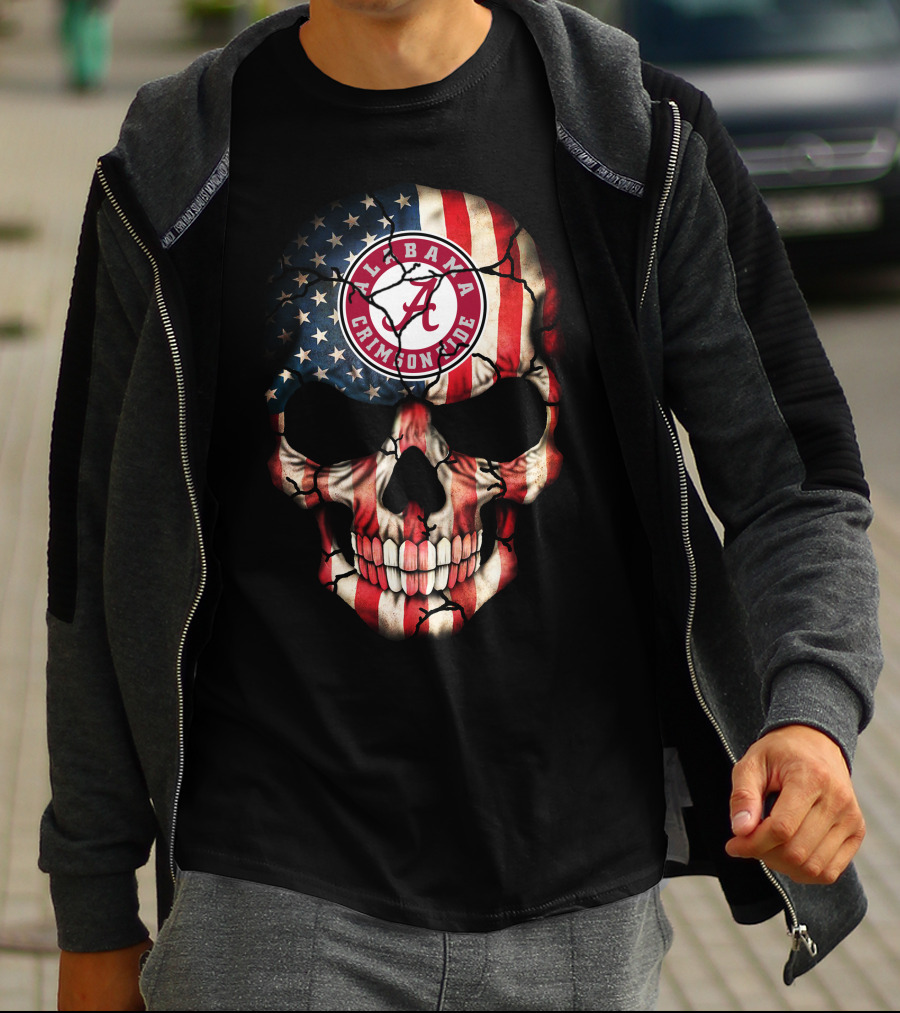 Alabama Crimson Tide American Flag Skull T-Shirt