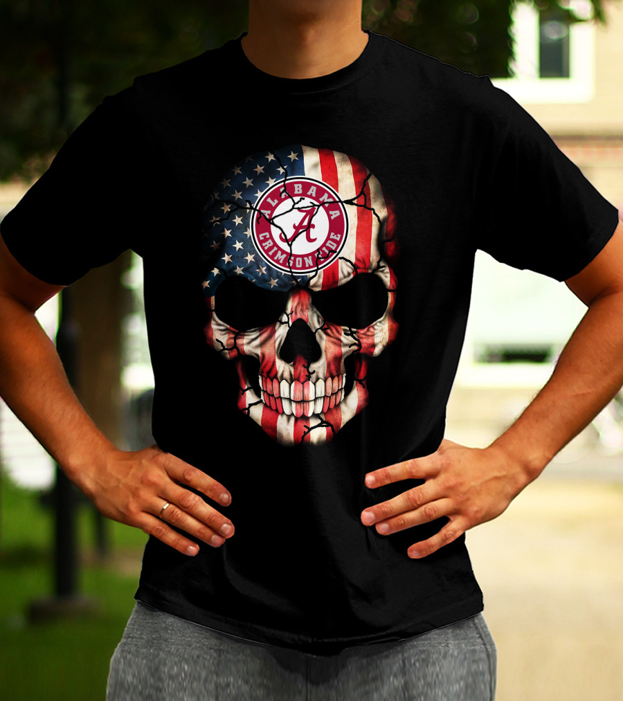 Alabama Crimson Tide American Flag Skull T-Shirt