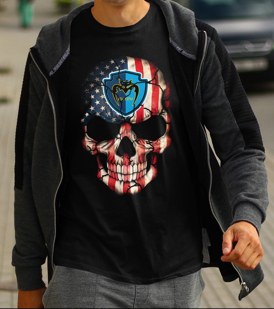 Tampa Bay Mutiny Skull American Flag Blue Shield T-Shirt