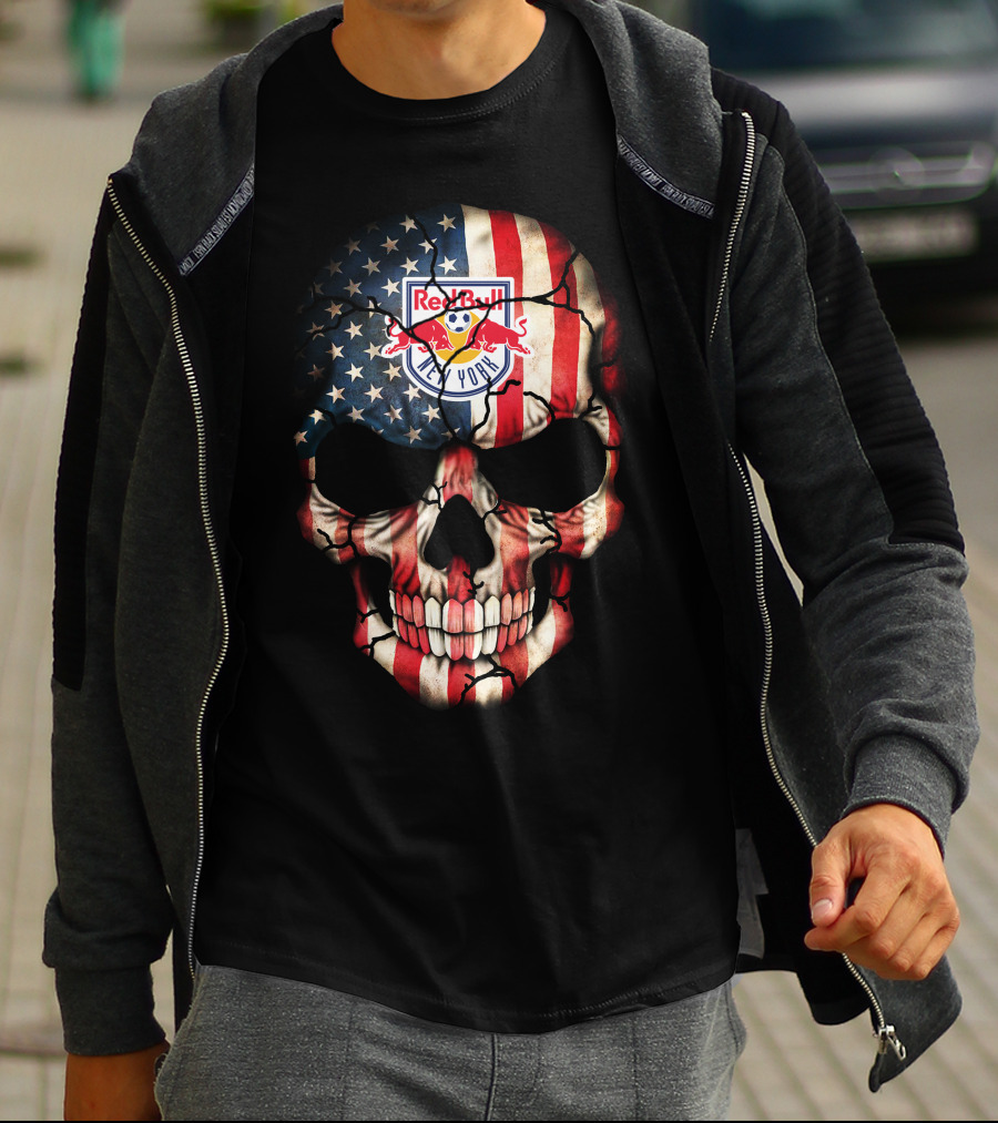 Red Bull New York American Flag Skull T-Shirt