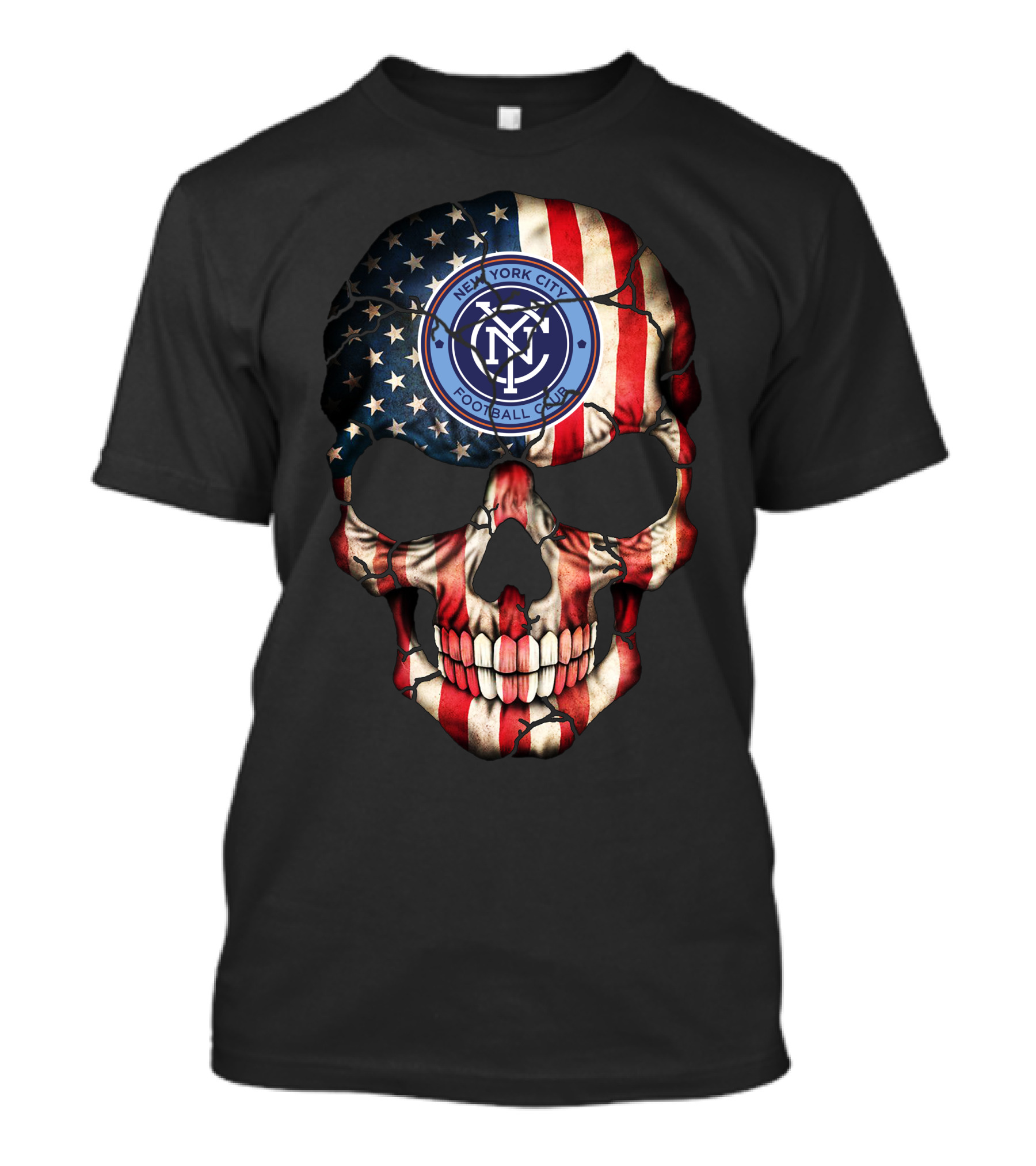 New York City Football Club American Flag Skull T-Shirt