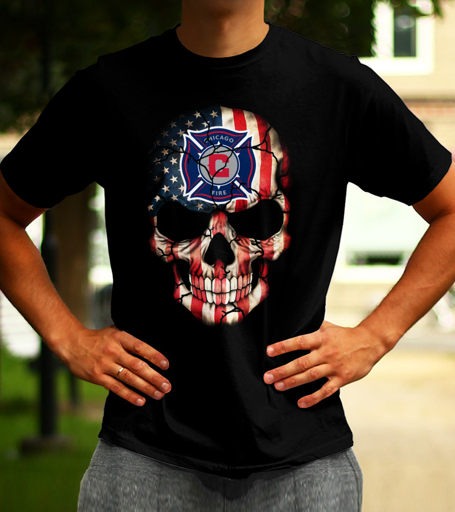 Chicago Fire Skull With American Flag T-Shirt