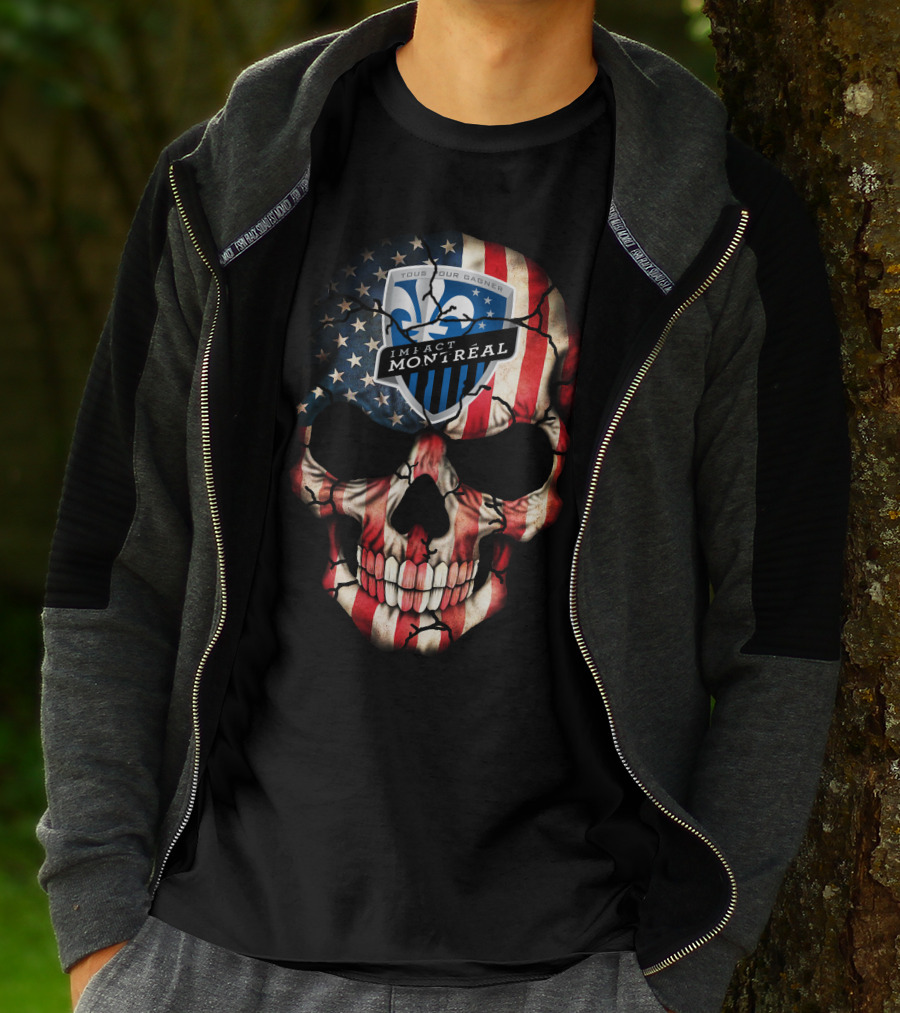 Tous Pour Gagner Impact Montreal American Flag Skull T-Shirt