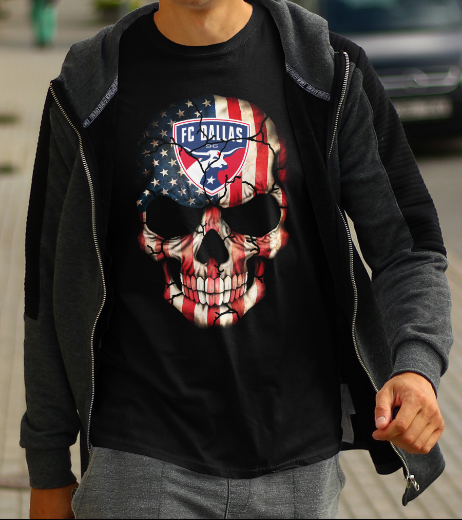 American Flag Skull With Fc Dallas 96 T-Shirt