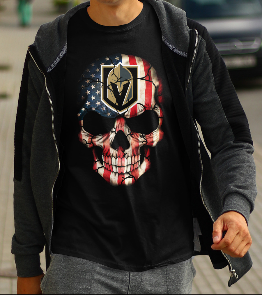 Vegas Golden Knights Skull American Flag T-Shirt
