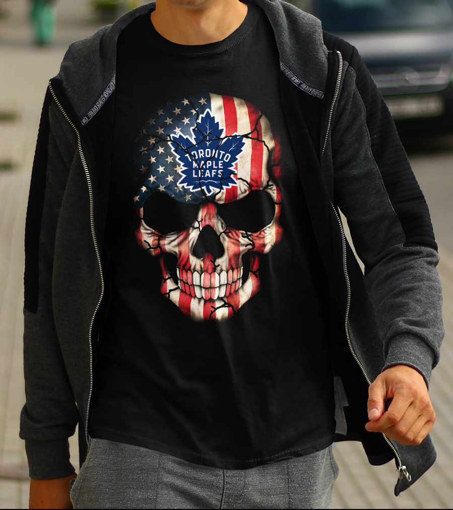Toronto Maple Leafs American Flag Skull T-Shirt