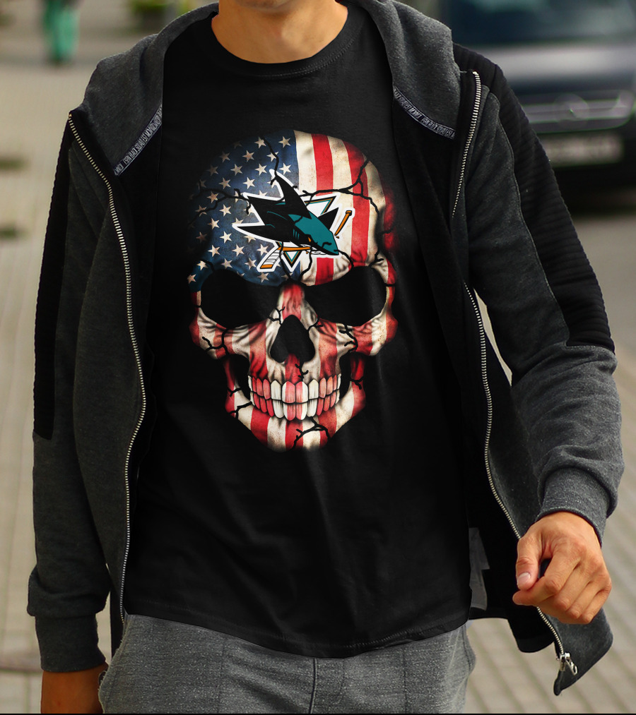 San Jose Sharks American Flag Skull T-Shirt