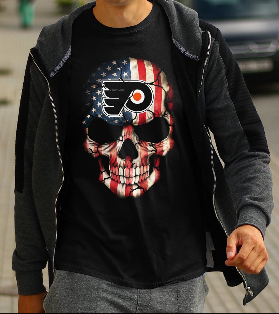 Philadelphia Flyers American Flag Skull T-Shirt