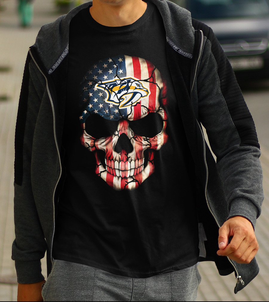 Nashville Predators American Flag Skull T-Shirt