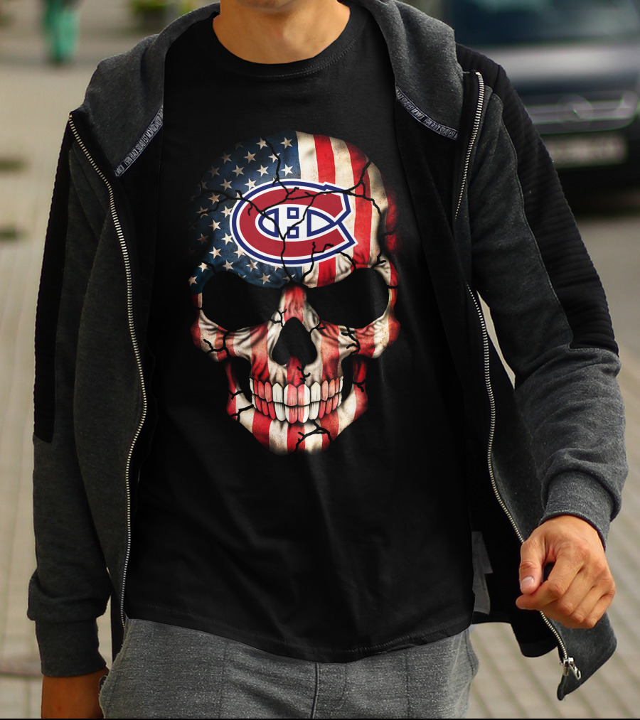 Montreal Canadiens Skull American Flag T-Shirt