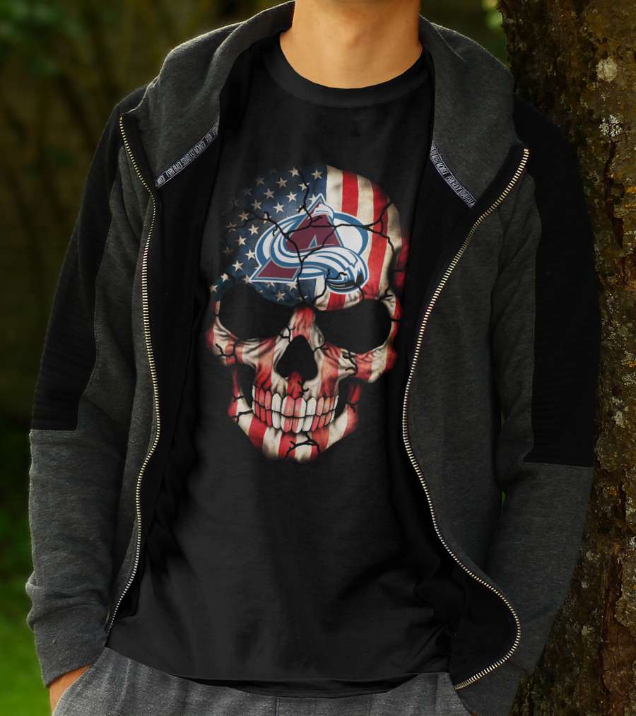 Colorado Avalanche American Flag Skull T-Shirt