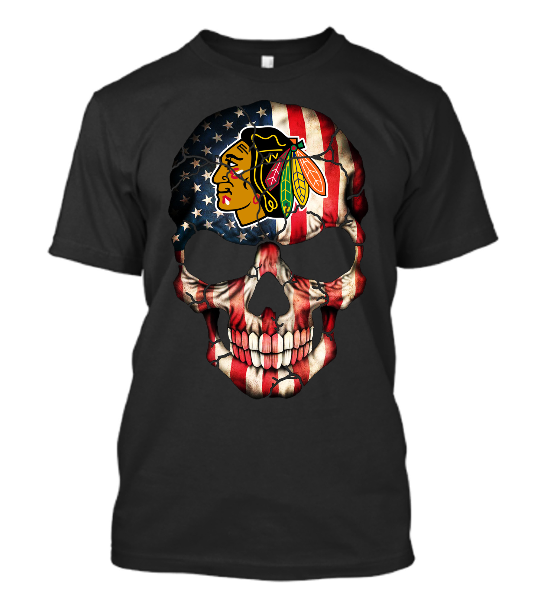 Chicago Blackhawks American Flag Skull T-Shirt